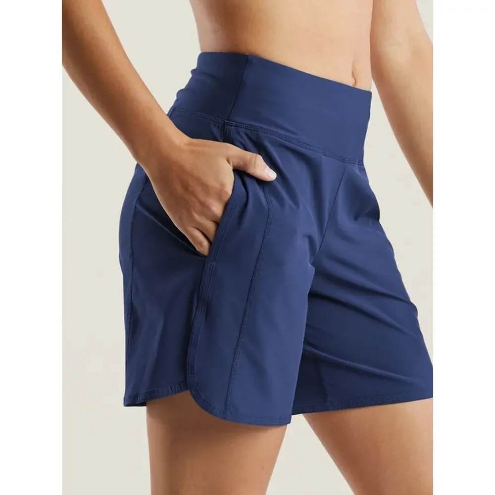 Title Nine Anti-Run-7" Womens Shorts XS Black Pockets Elastic Waist Drawstring - Picture 12 of 13